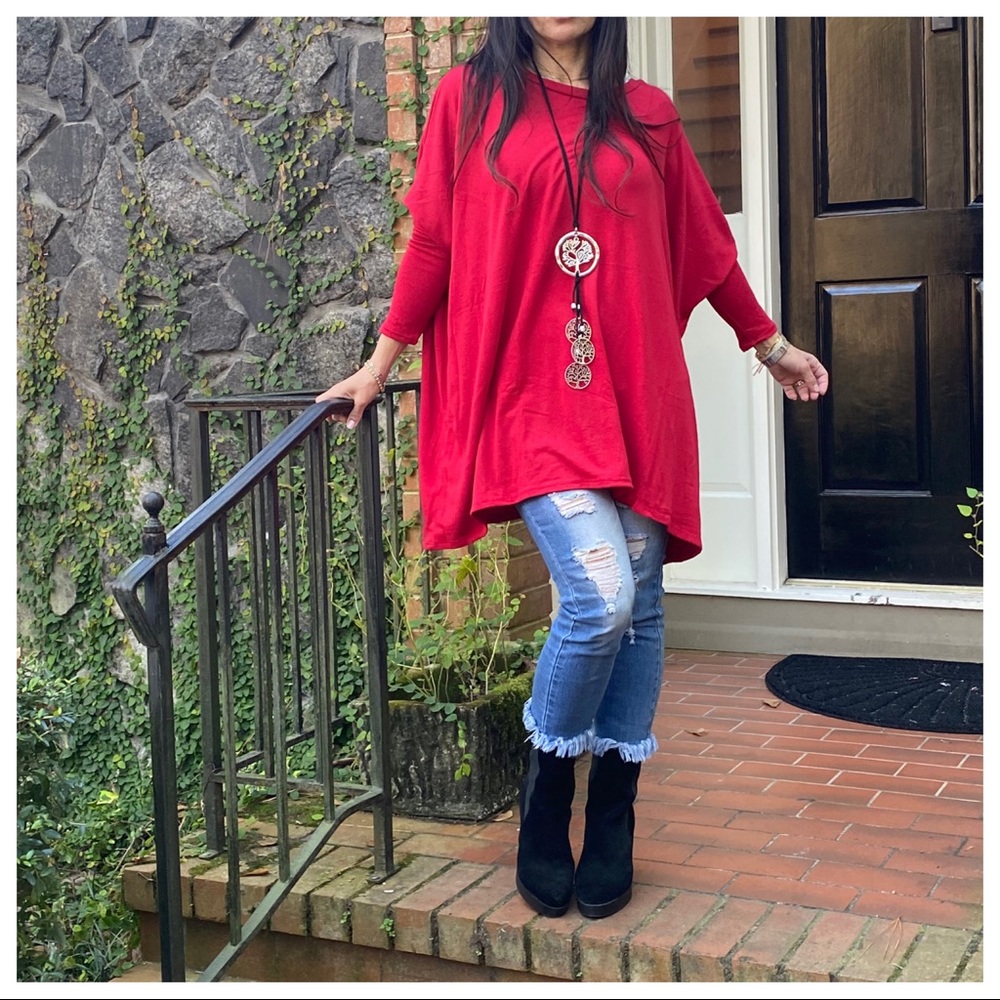 OVERSIZED LOOSE FIT HOLIDAY RED KNIT SWEATER - Picture 2 of 7